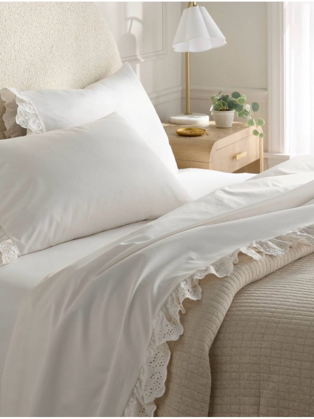 Threshold Queen 400 Thread Count Performance Sheet Set Ivory Eyelet Ruffle Hem